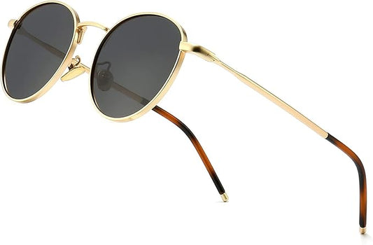 Filza Glasses  Ponderable UV Protection Coating Round Sunglasses for Men and Women Classic Vintage Metal Sun Glasses, Gold Black